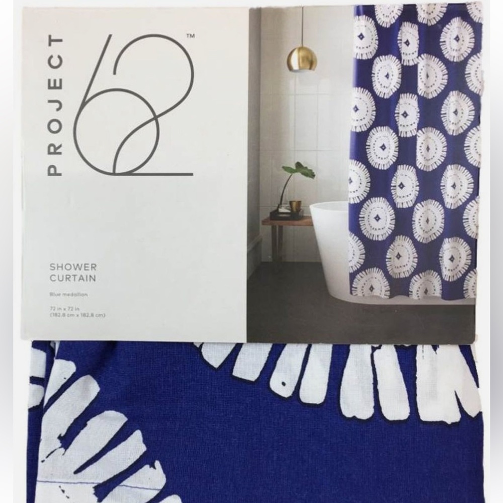 NWOT! Project 62 Cotton Fabric Shower Curtain Cotton Blue Medallion. 72”